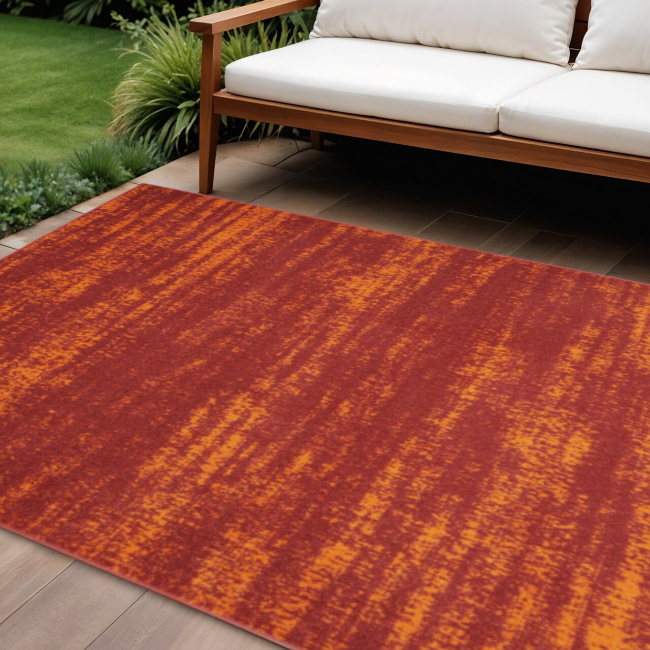 Edge Collections - 8' x 10' - Red - Versatile Abstract Area Rug for Indoor and Outdoor Use - 1 Piece